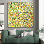 Bright Yellow - Green Dots, "Sunny Meadow" – Pointillist - Inspired Abstract On Canvas PS0901