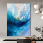 “Blue and Purple Abstract Wave” - Impressionist Abstract Painting On Canvas PT2250