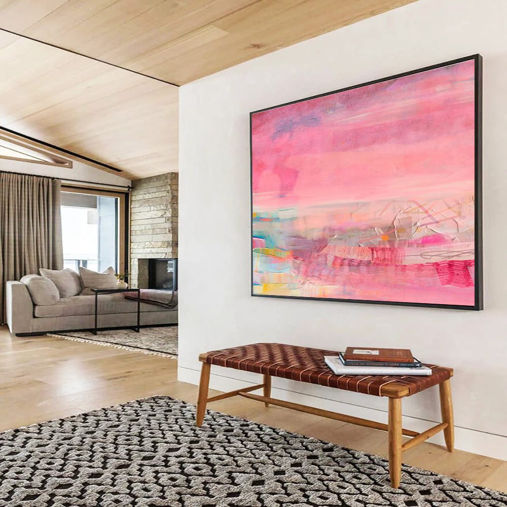 Pink - Dominant Layered Abstract Painting On Canvas DKS035