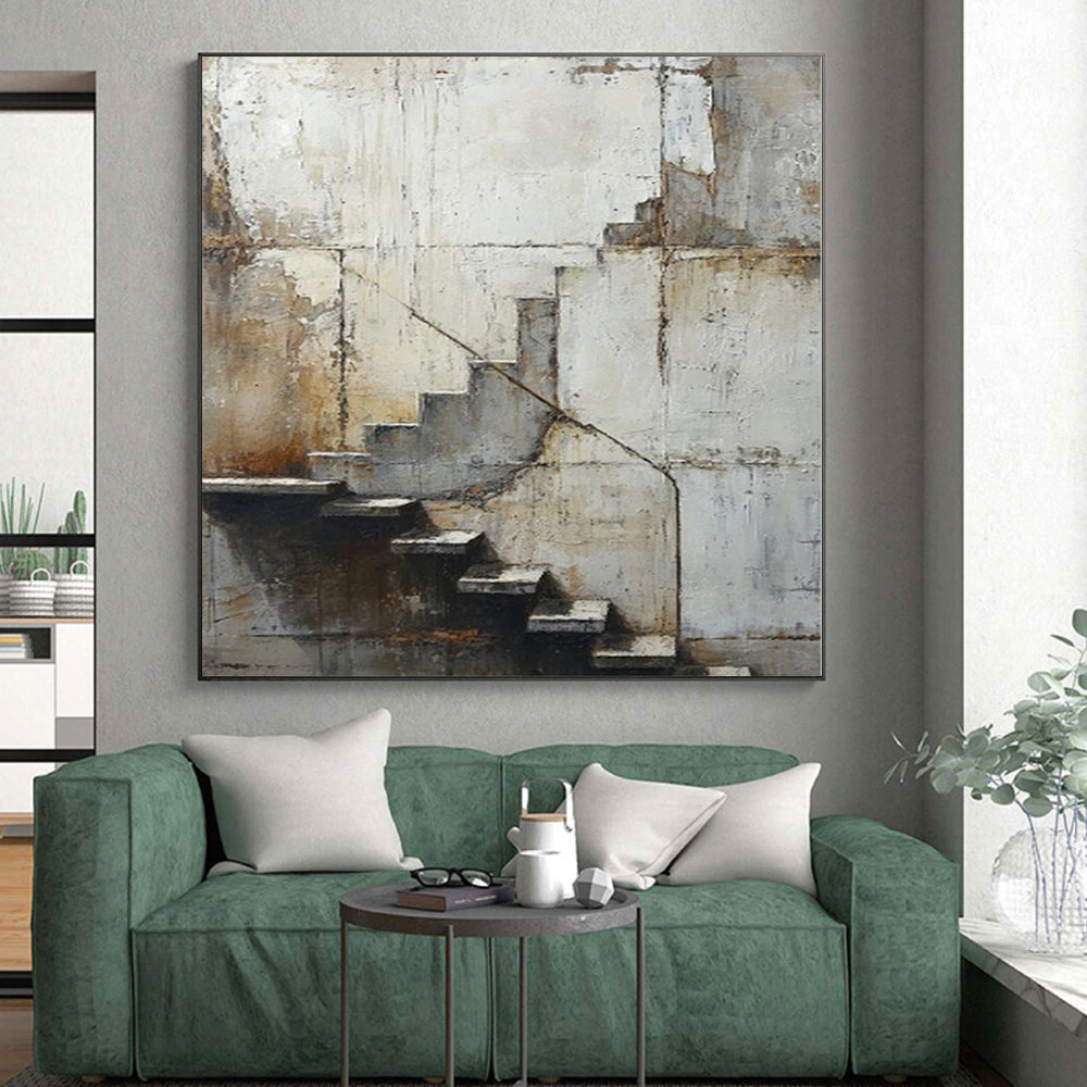 “Grey - Brown Abstract Industrial Stairs” - Realistic Abstract Painting On Canvas PS0339