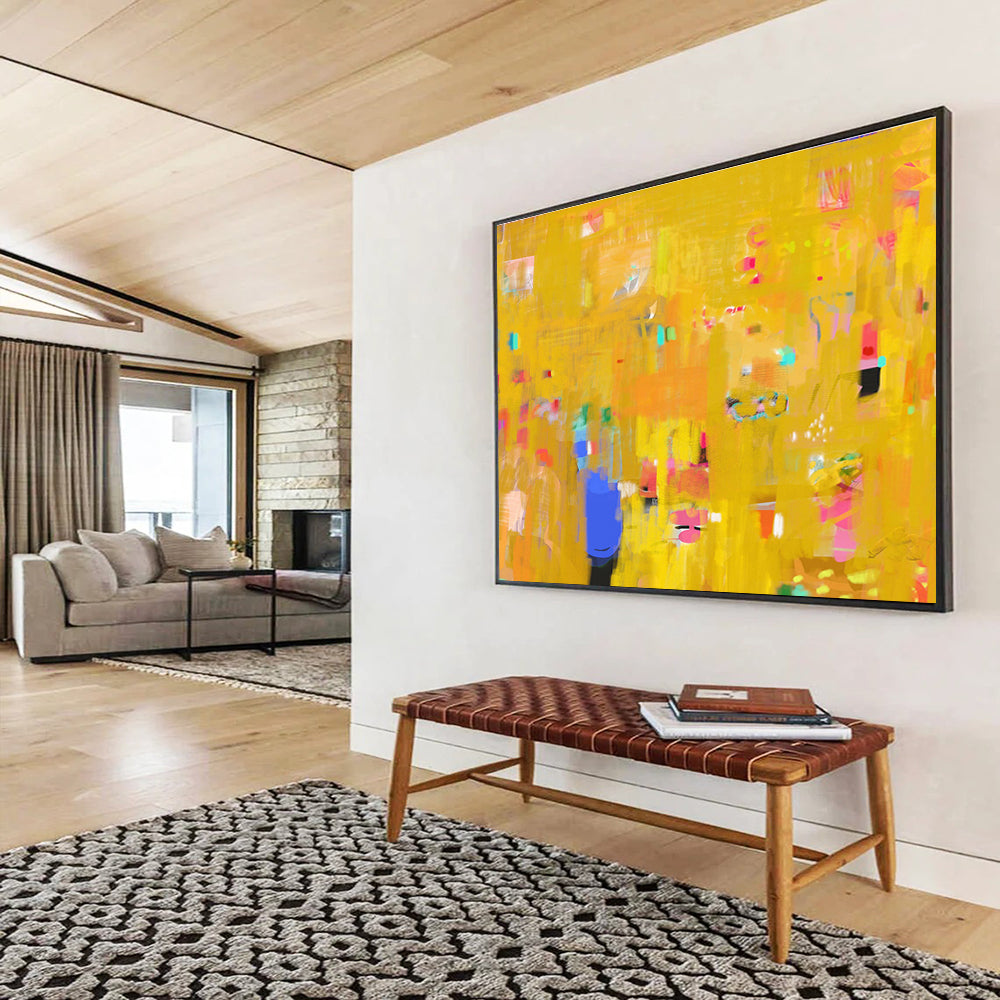 Bright Yellow Abstract Energy Painting On Canvas DKS038