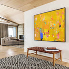 Bright Yellow Abstract Energy Painting On Canvas DKS038