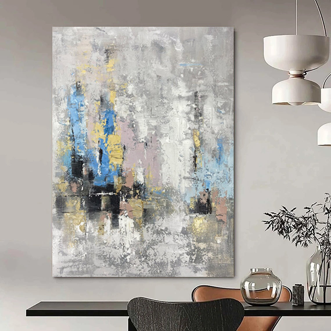 “Gray - Toned Abstract Cityscape” - Urban Forms in Muted Hues Painting On Canvas DS248