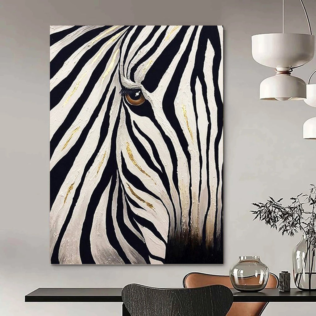 “Zebra Eye with Gold Accents” - Realist - Inspired Animal Painting On Canvas PT1423