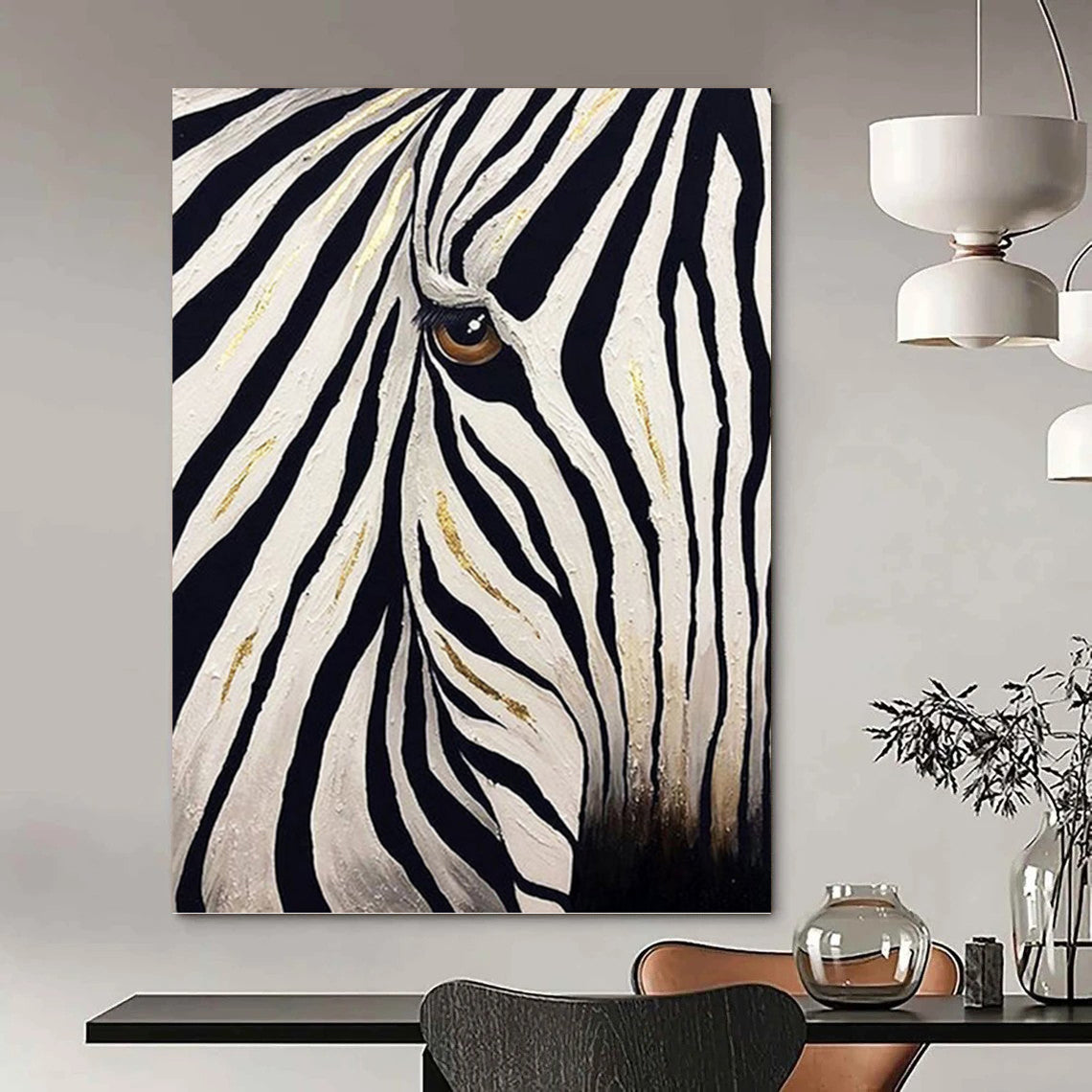 “Zebra Eye with Gold Accents” - Realist - Inspired Animal Painting On Canvas PT1423