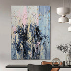 Light Blue, Pink, Gray, Gold with Textured Strokes "Ethereal Drizzle" Abstract Painting On Canvas PS1404