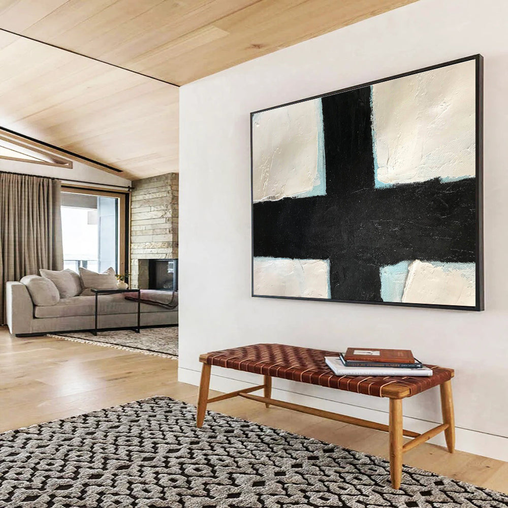 Bold Black - White Cross Abstract Painting On Canvas DKS180
