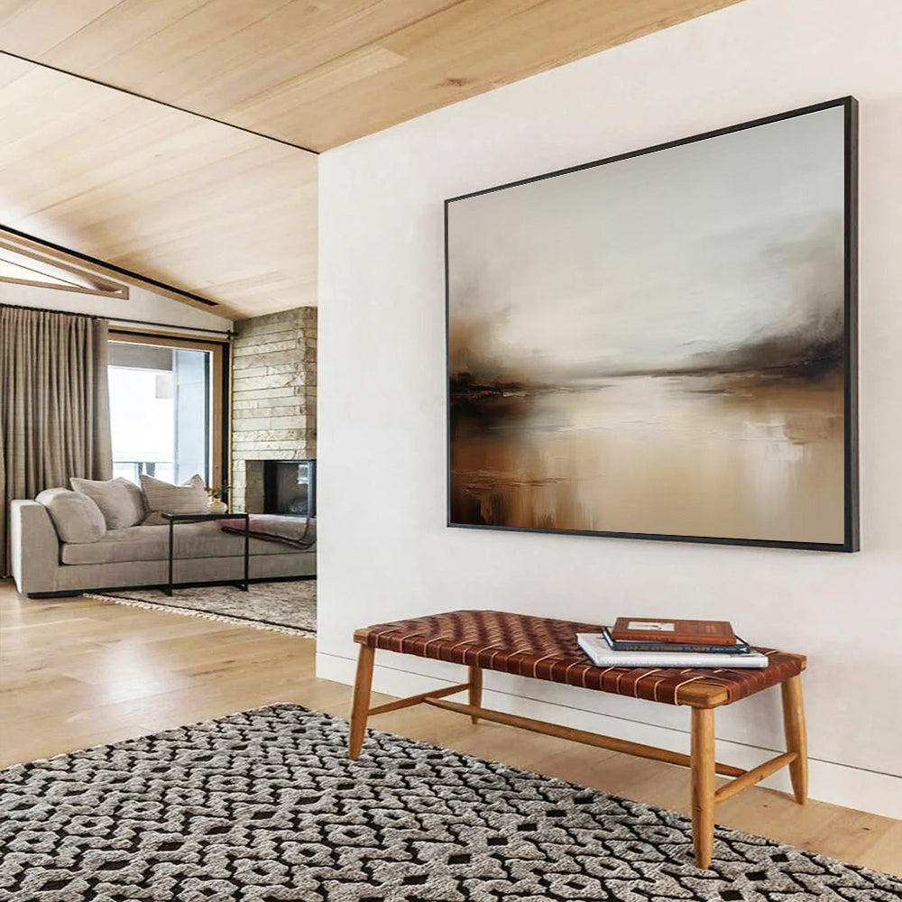 Muted River Landscape in Browns and Grays - Atmospheric Landscape Painting On Canvas DKS321