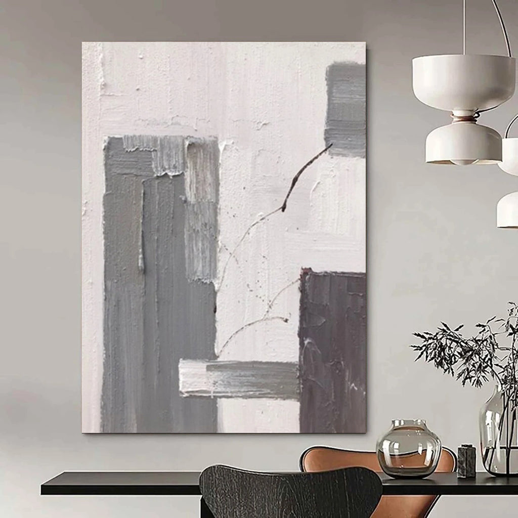 “Layered Rectangles: Gray, White Abstract” - Subtle Abstract Painting On Canvas DS396