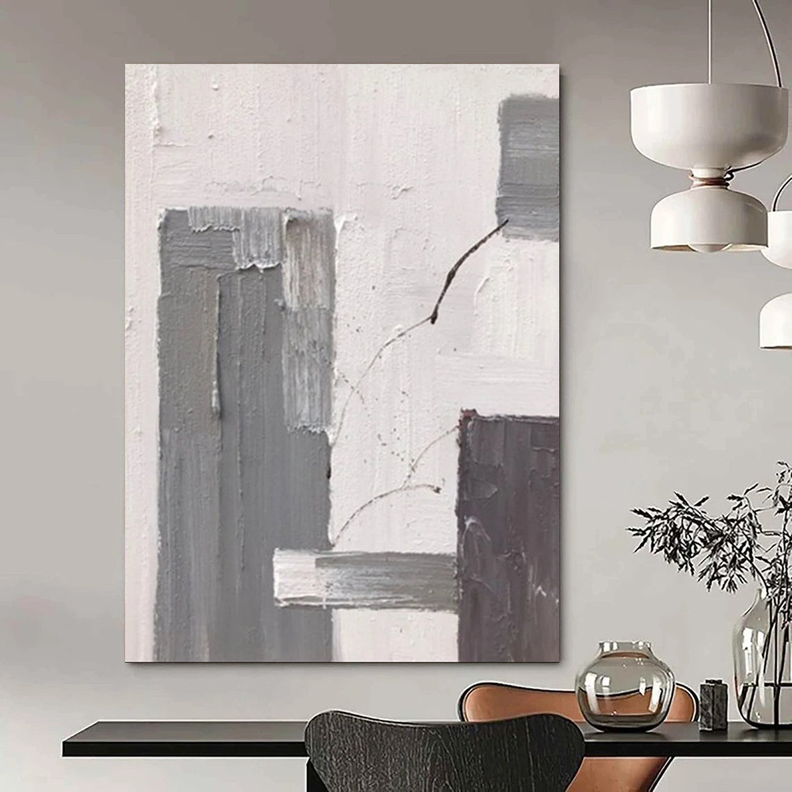 “Layered Rectangles: Gray, White Abstract” - Subtle Abstract Painting On Canvas DS396