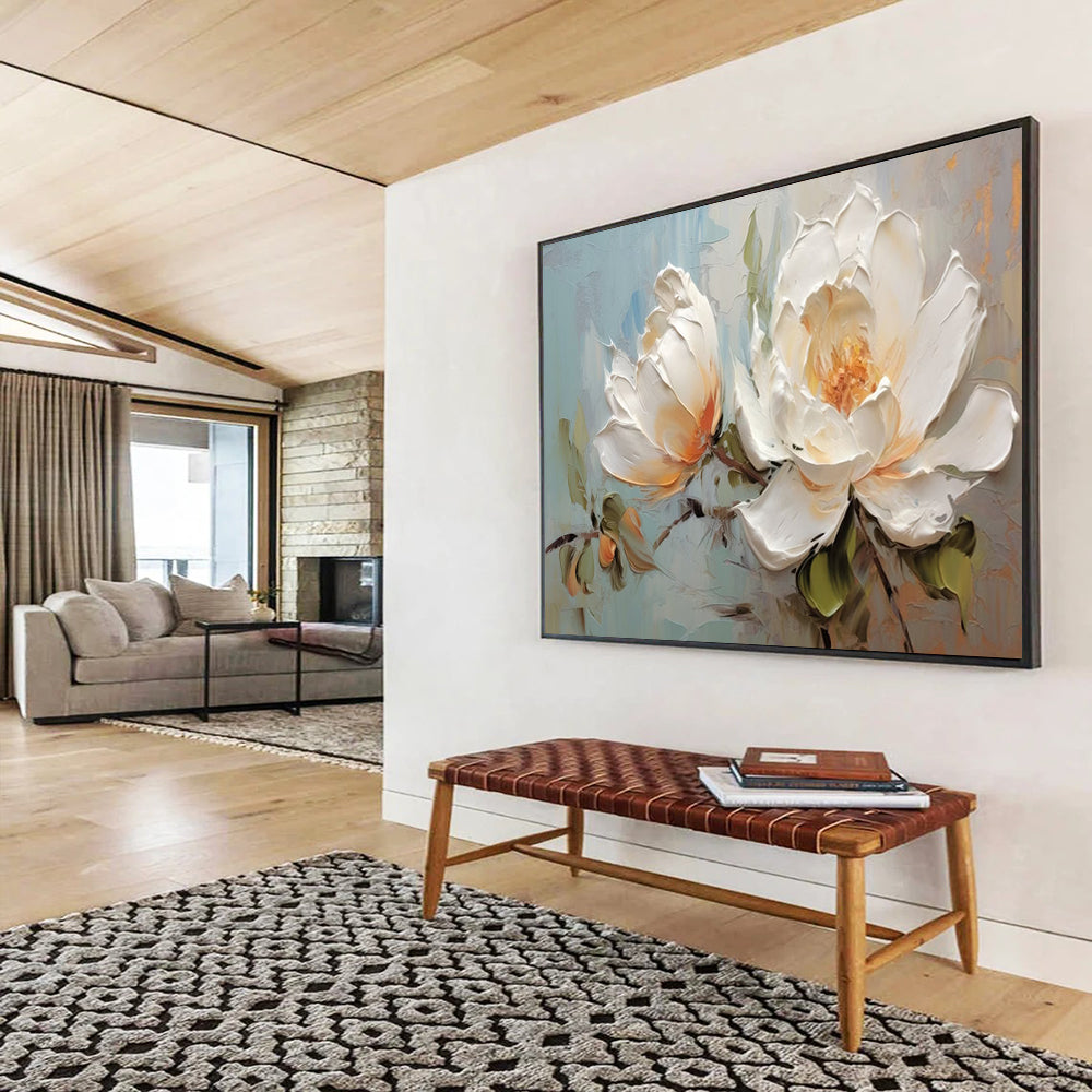 “Textured White Peonies” - Palette - Knife Floral Painting On Canvas PT174