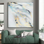 “Blue, Gray & Gold Flowing Shapes” - Abstract Painting On Canvas PS0428