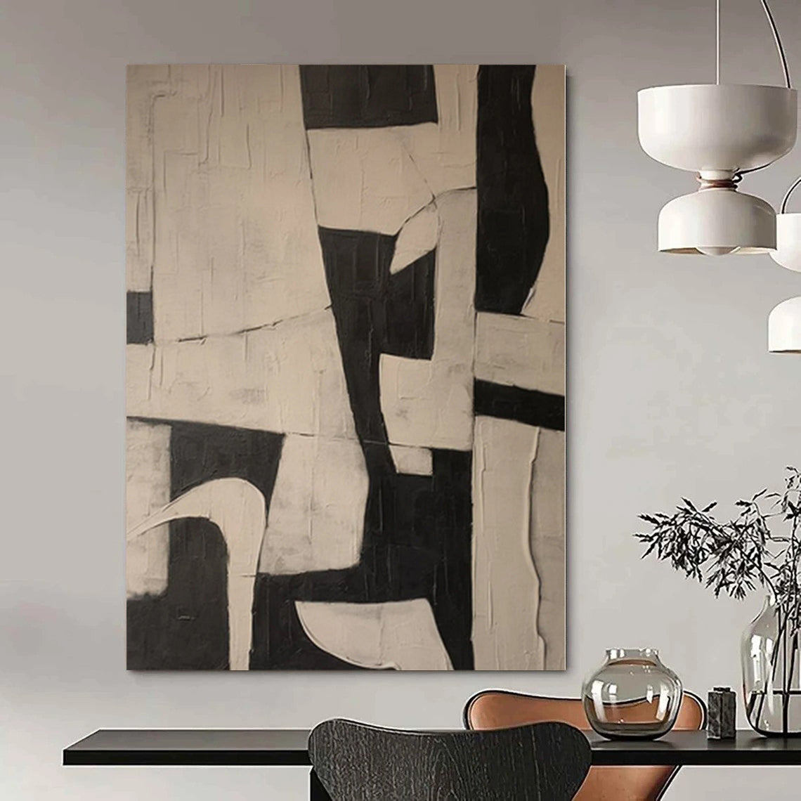 “Black - White Geometric Dynamic” - Modern Abstract Painting On Canvas PS0125