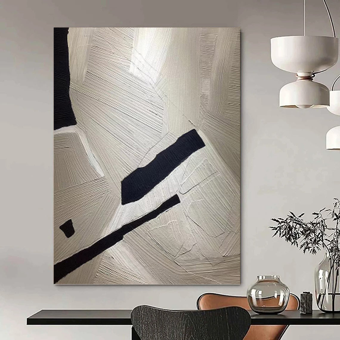“White - Black Textured Abstract” - Textured Abstract Painting On Canvas PT1241