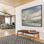 “Gray - Gold Sky Reflection” - Landscape Painting On Canvas PT253