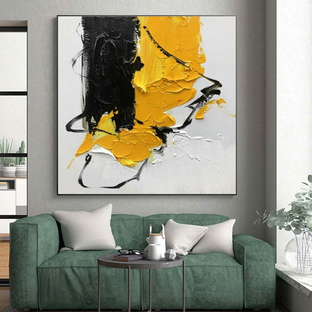 “Black - Yellow Textured” - Black, Yellow Abstract Textured Painting PS0606