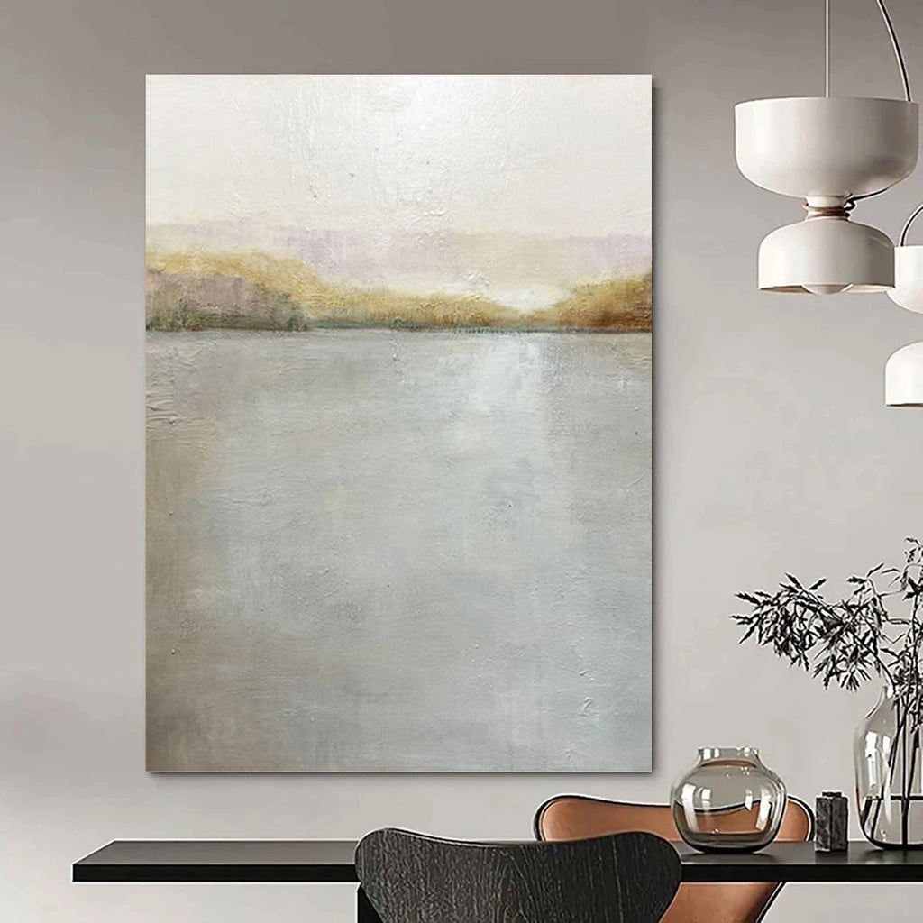 “Soft - Toned Lake Landscape” - Landscape, Pastel - Colored Painting On Canvas PT1511