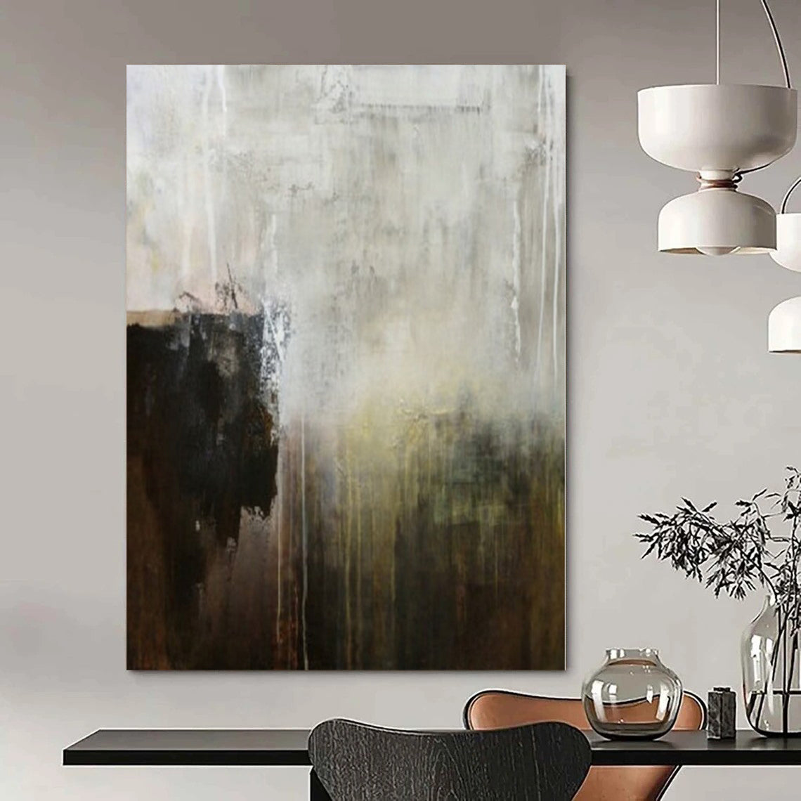 Gray, Brown, Black and White with Muted Transitions "Earthy Evolution" Abstract Painting On Canvas PS1151