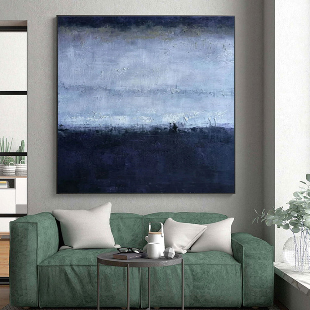 Cool Blue - Gray Layers, "Midnight Calm" – Abstract Landscape Painting On Canvas PS0897