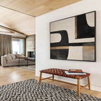 “Black - Beige Geometric Forms” - Abstract Modernist - Painting On Canvas PT1734