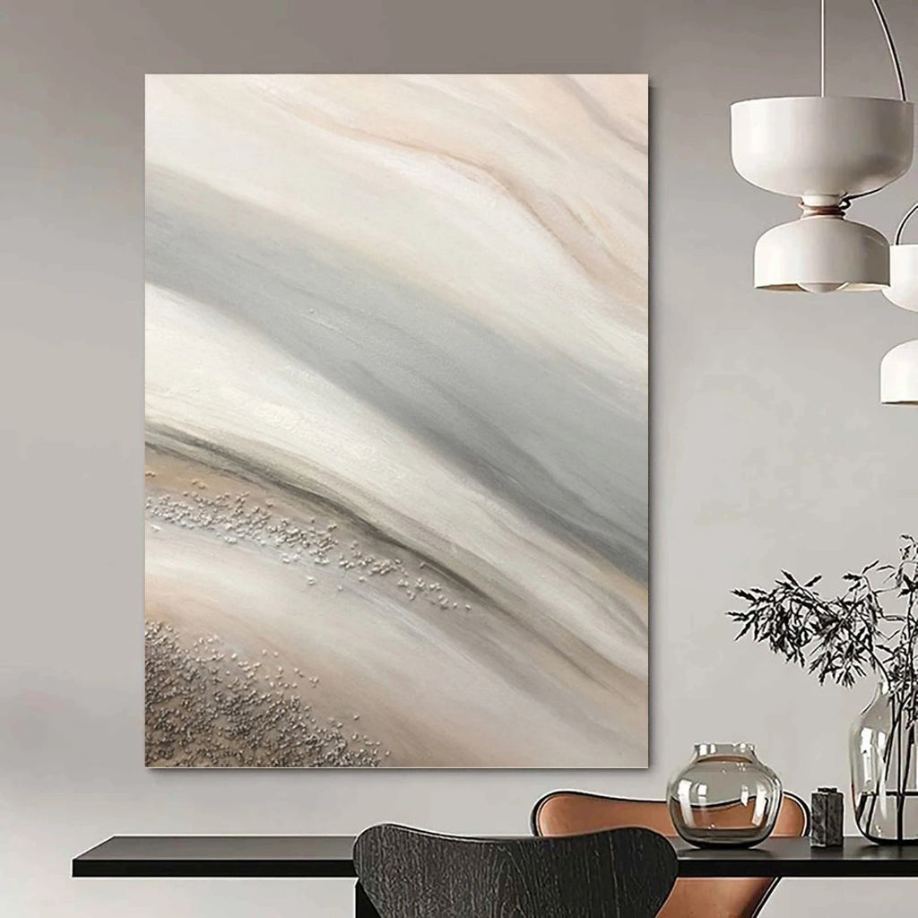 “Beige - Grey Abstract with Silver” - Minimalist Abstract Painting On Canvas PT1215