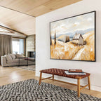 “Golden Field Cottage” - Impressionistic Landscape Painting On Canvas DKS461