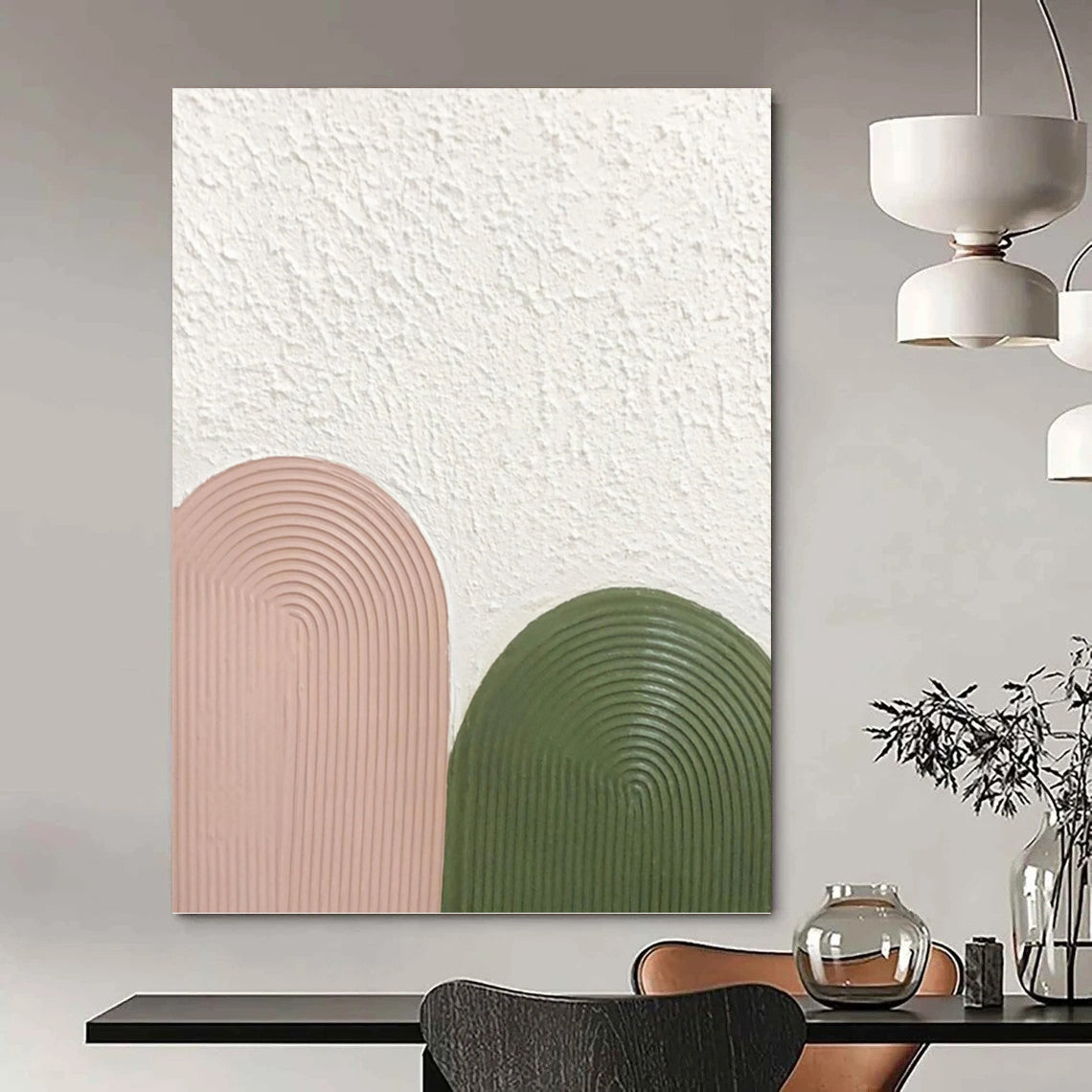 “Pink - Green Arch Textures” - Minimalist Abstract Painting On Canvas PT1175