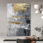 Gray, Gold, White with Textured Abstract "Gilded Grayscale" Abstract Painting On Canvas PS1260