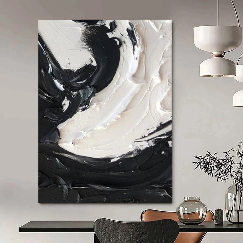 “Swirling Black and White Textures” - Tactile Abstract Painting On Canvas DS385