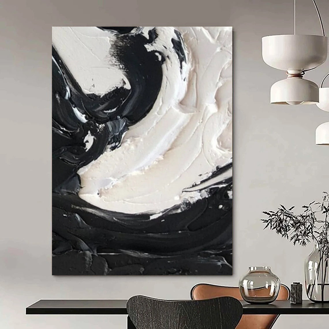 “Swirling Black and White Textures” - Tactile Abstract Painting On Canvas DS385