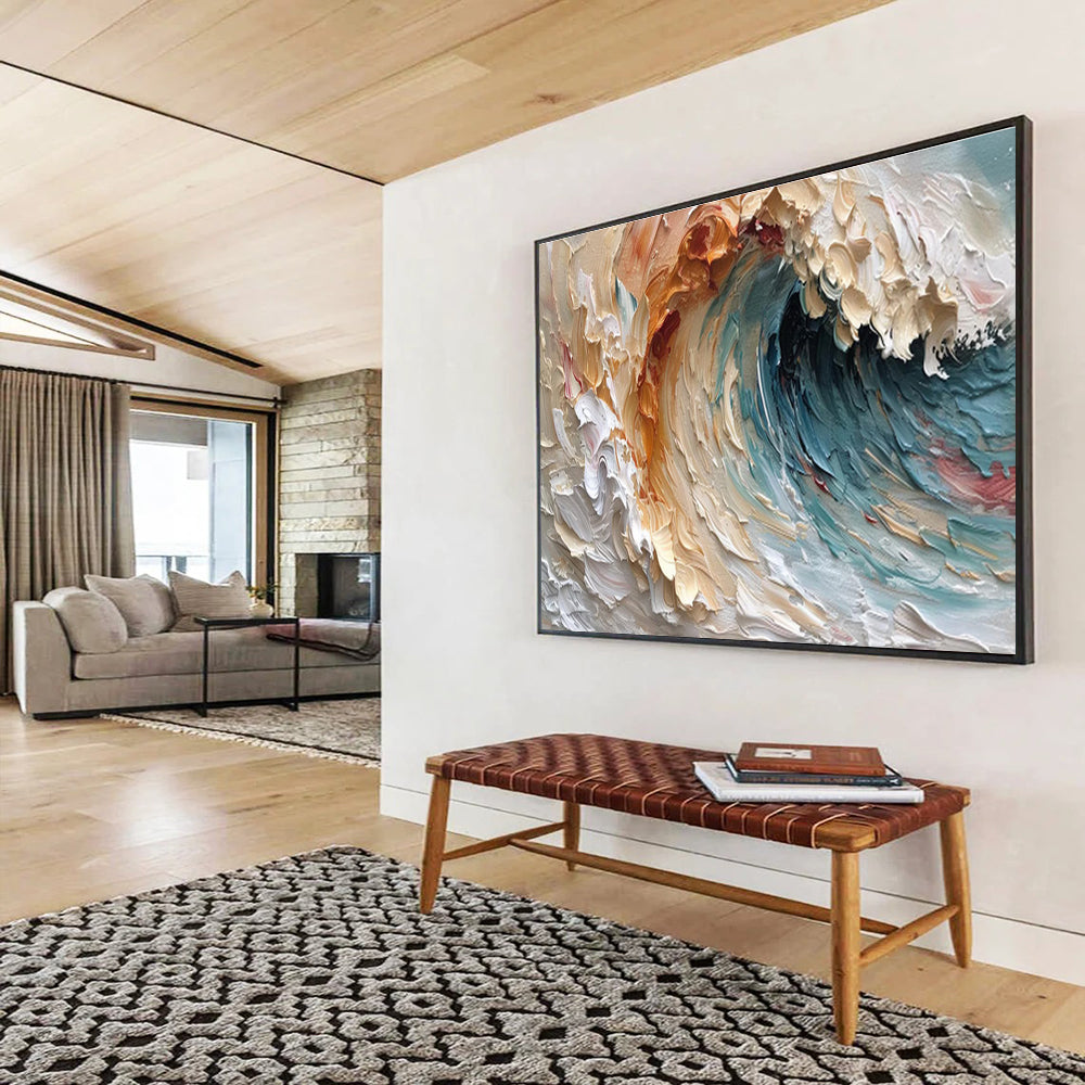 Sunset Wave - Impasto Sea Oil Painting, Great for Beach House & Balcony DKS676