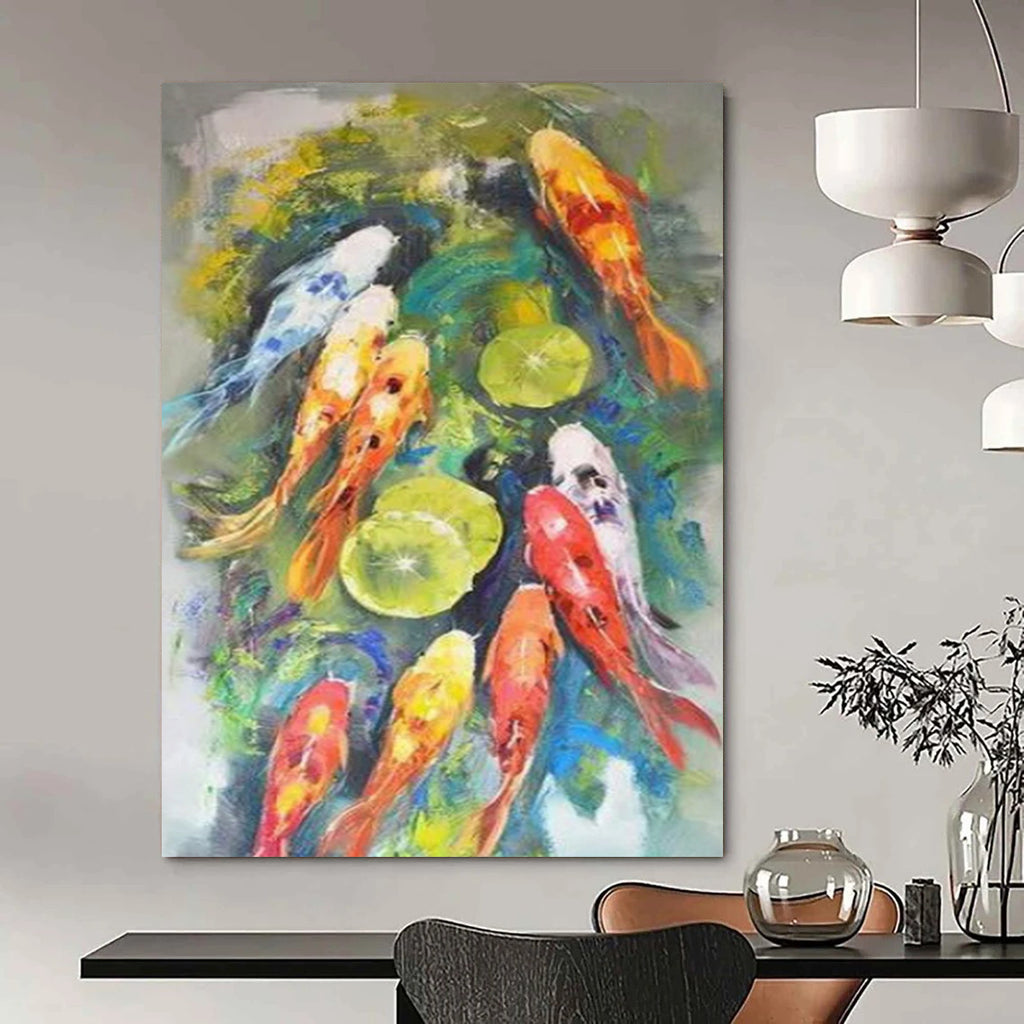 “Colorful Koi Fish” - Impressionist Animal Painting On Canvas PT2351