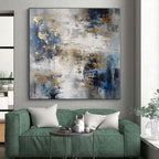 “Blue - Gray - Gold Dynamic Abstraction” - Blue, Gray, Gold Abstract Painting On Canvas PS0537