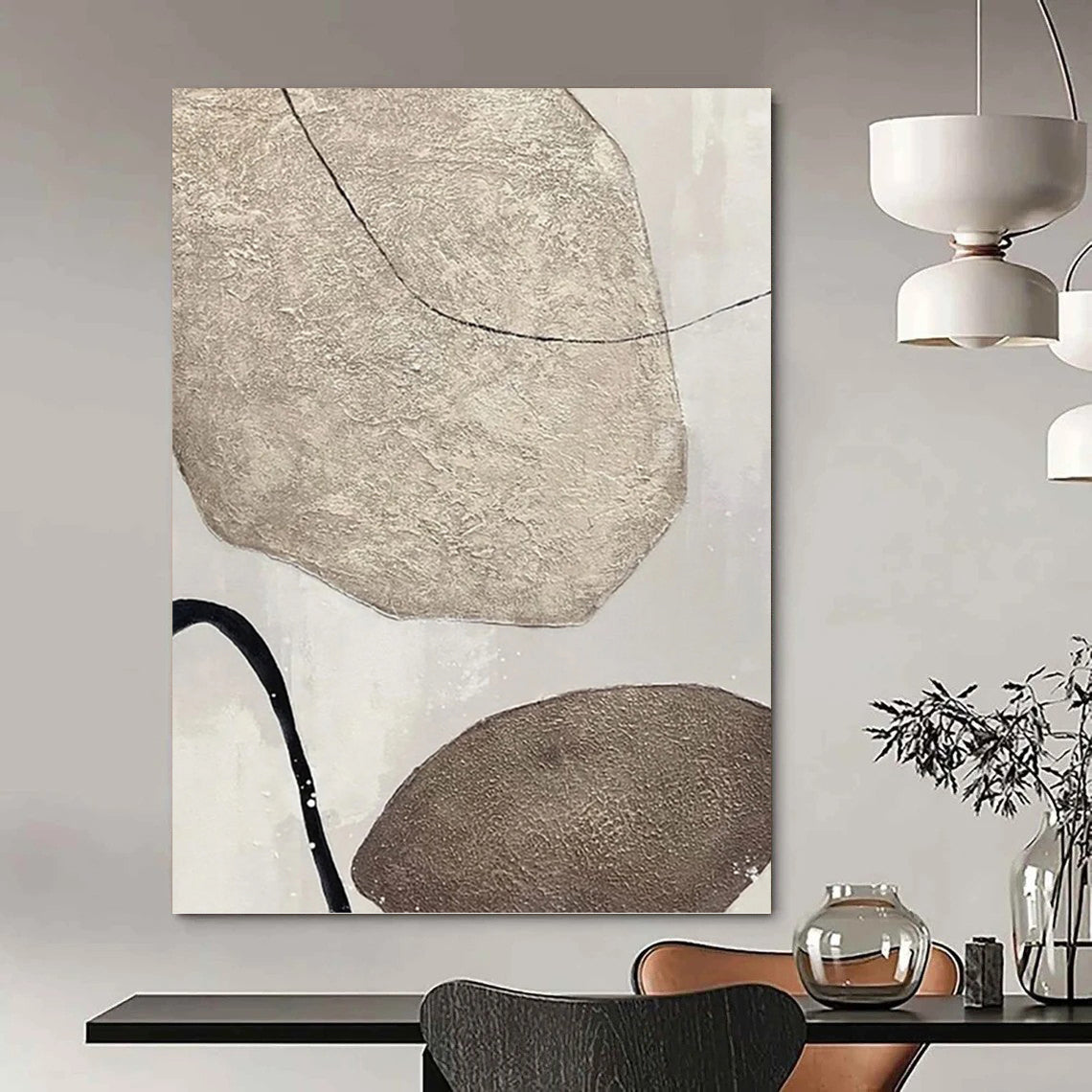 “Beige - Brown Textured Shapes” - Textural Abstract Painting On Canvas PT1121