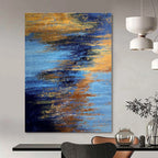 Blue and Gold Abstract Sunset - Textured Color Blends Painting On Canvas PS1234