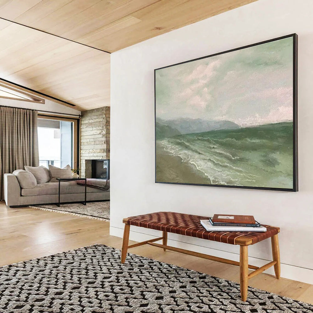 “Soft Green Seaside Abstract” - Seaside Abstract Painting, Fits Sunroom & Relaxation Area DKS604