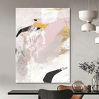 “Blush & Gold Abstract” - Soft Pinks, Grays & Gold Accents Painting On Canvas DS188