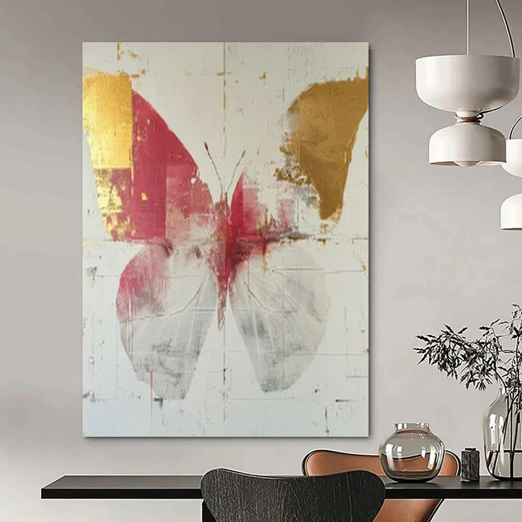 “Red and Gold Butterfly” - Contemporary Mixed - Media Painting On Canvas PT2207