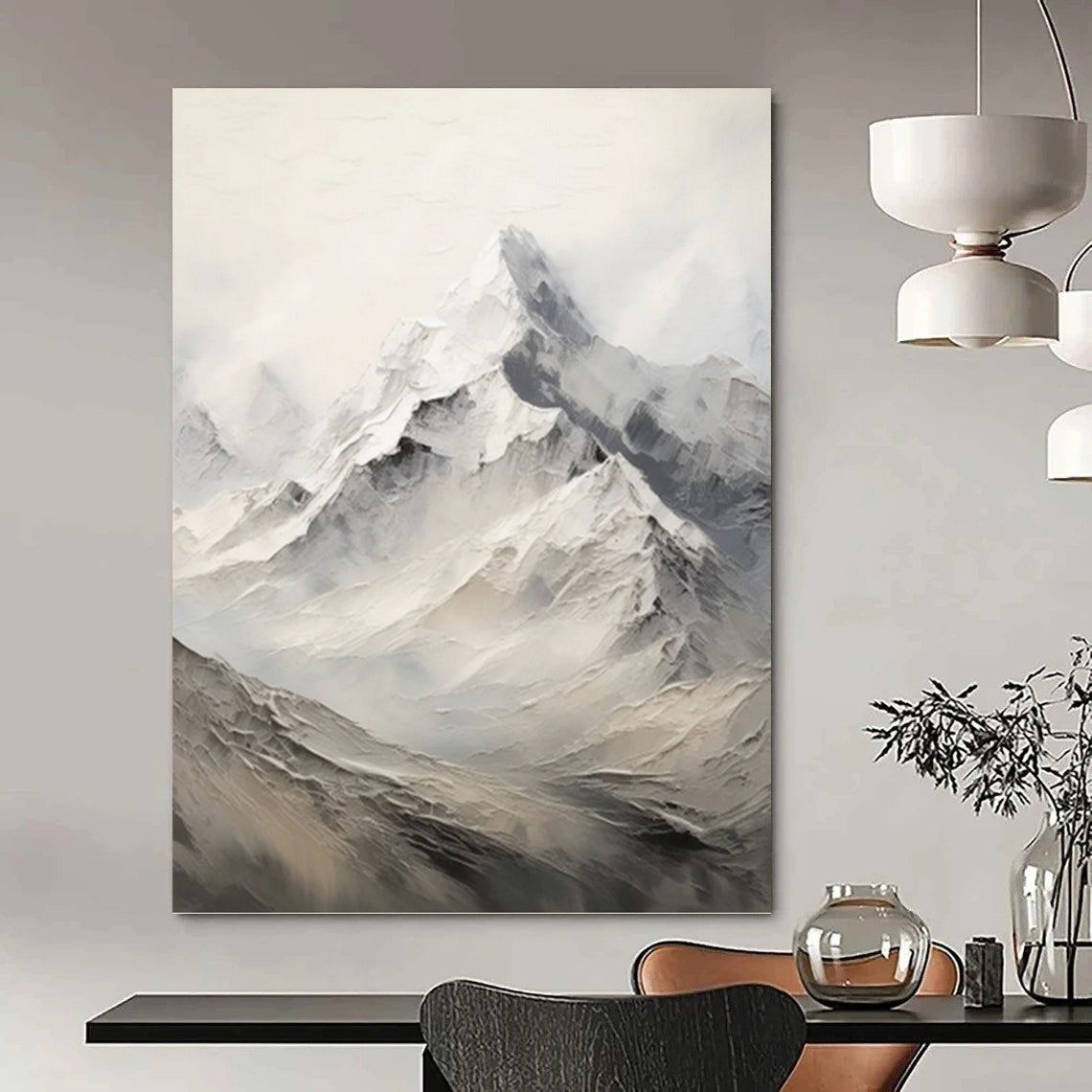 “White - Grey Mountain Peaks” - Impasto Landscape Painting On Canvas PT1256