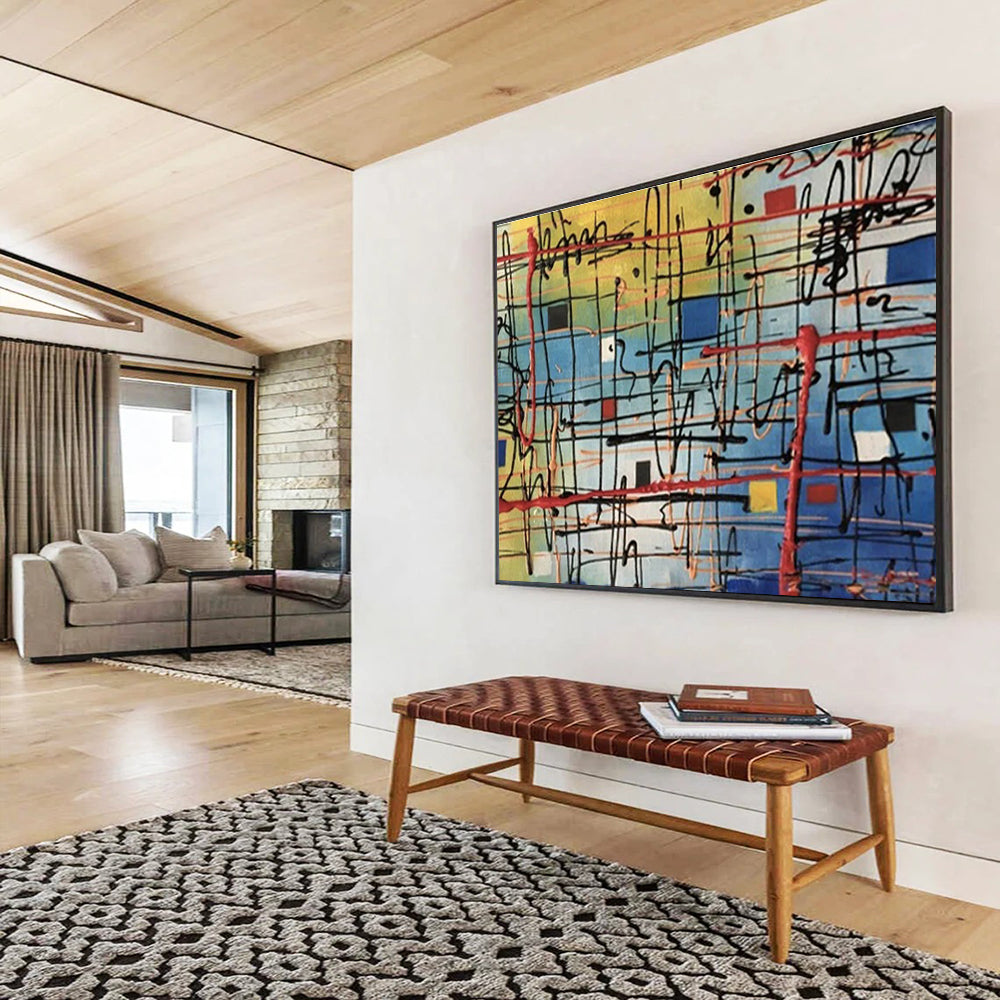 “Colorful Abstract Grid” - Abstract Expressionist Painting On Canvas DKS842