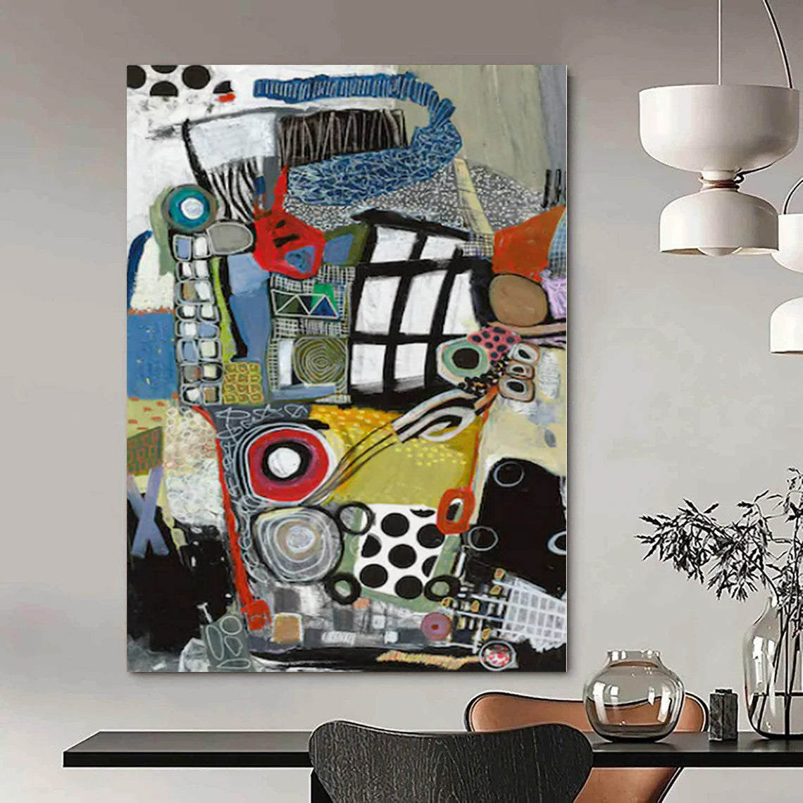 Colorful Mixed Shapes "Urban Mosaic" Vibrant Abstract Painting On Canvas PS1096