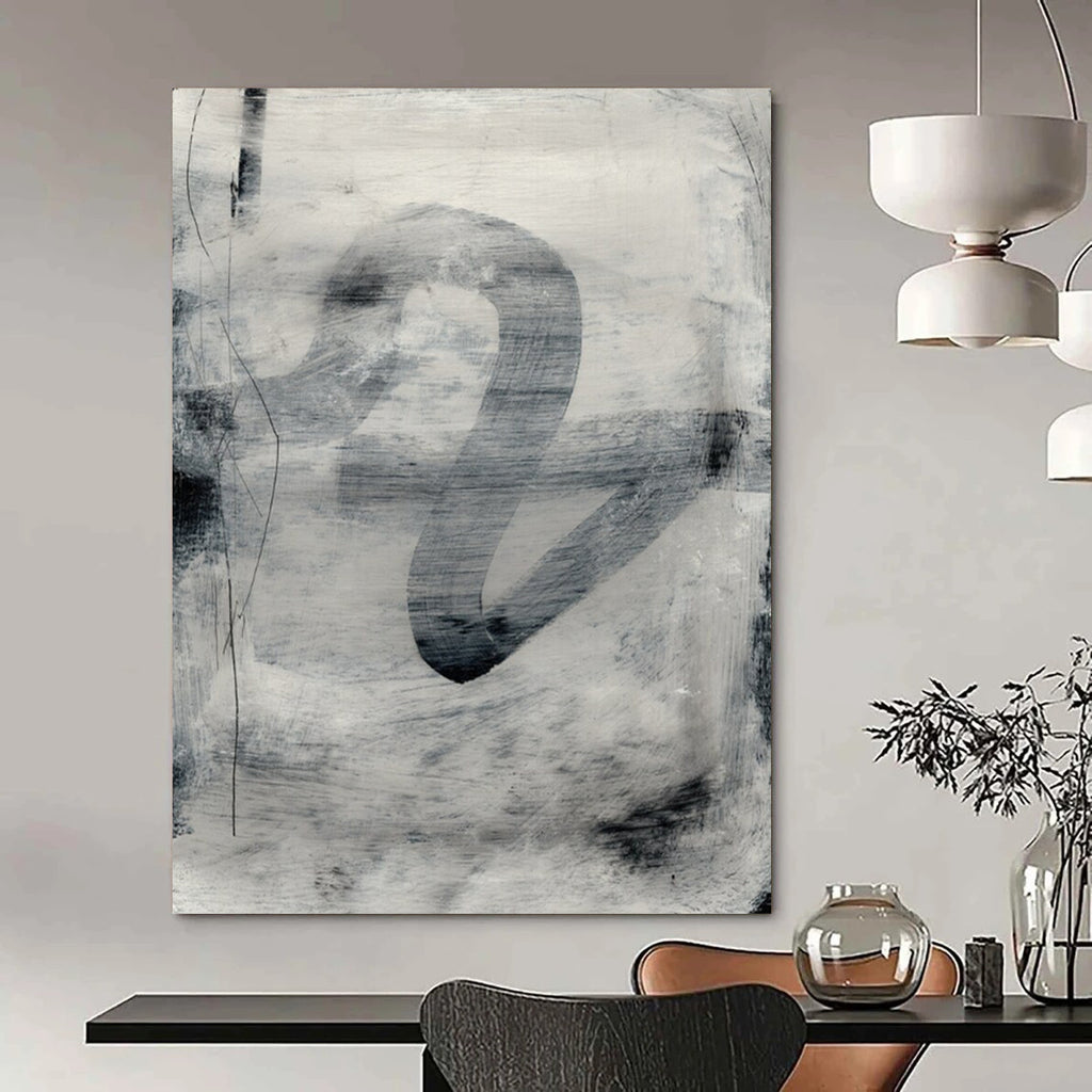 “Monochrome Abstract Flow” - Black & White Dynamic Forms Painting On Canvas DS189