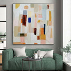 “Colorful Abstract Blocks” - Multicolor, Pink, Blue, Yellow, Brown Abstract Cubist Painting On Canvas PS0659