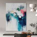 “Blue, White and Pink Floral Abstract” - Impressionistic Flower Painting On Canvas PT0996