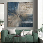 Blue & Beige Abstract Burst Painting On Canvas PS0825