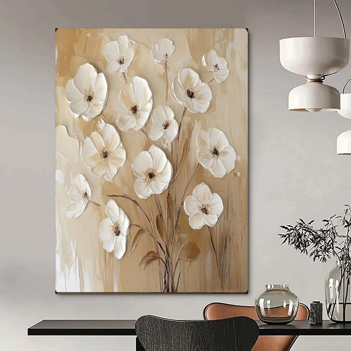 Creamy Blossoms 3D Textured Floral, Painting On Canvas PT2155
