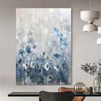 Blue and White Floral "Serene Blooms" Impasto Flower Painting On Canvas PS1086