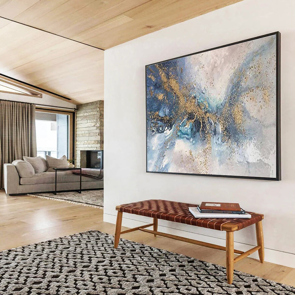 “Blue and Gold Abstract Splash” - Abstract Acrylic Painting On Canvas DKS893