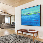 “Colorful Striped Water and Green Land” - Abstract Landscape - Painting On Canvas PT1793