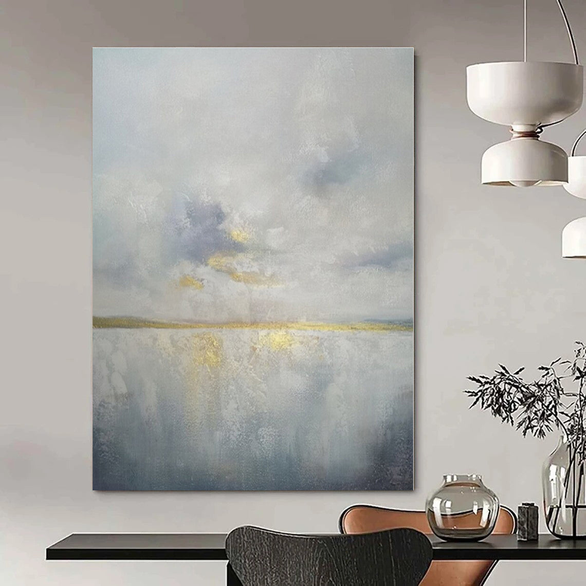 Gray, White, Gold with Subtle Layers "Misty Morning" Abstract Painting On Canvas PS1398